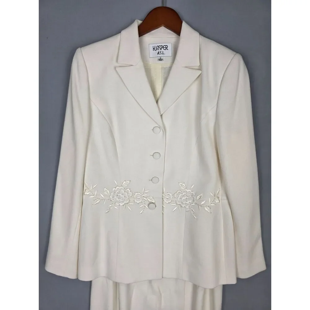 Vintage Kasper A.S.L. White Maxi Skirt Suit Size 8 Embrodiary Sequins Wedding